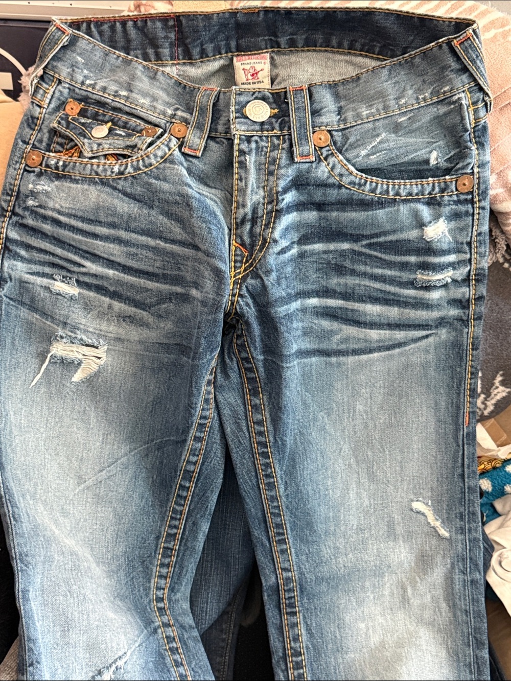 True Religion Light Blue Embroidered Back Pocket Jeans